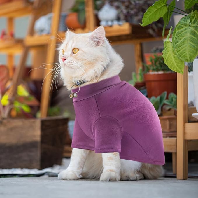 Idepet Sphynx Cats Sweater 2 Pack,Turtleneck Hairless Cat Shirt Soft and Warm Kitten Clothes with Sleeves Pullover Pet Winter Pajamas Jumpsuit for Cat Puppy (Purple&Brown, Large)