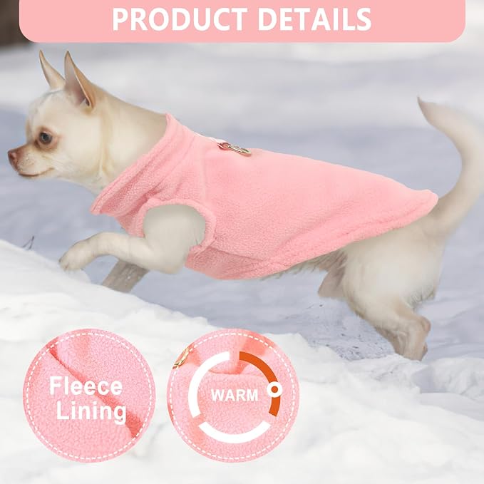 2 Pack Dog Sweaters for Small Dogs Girl Boy Winter Warm Pet Sweater Thick Clothes Coat Vest Fleece Dog Sweater with Leash Ring for Chihuahua, French Bulldog, Dachshund Large(12-18lbs)