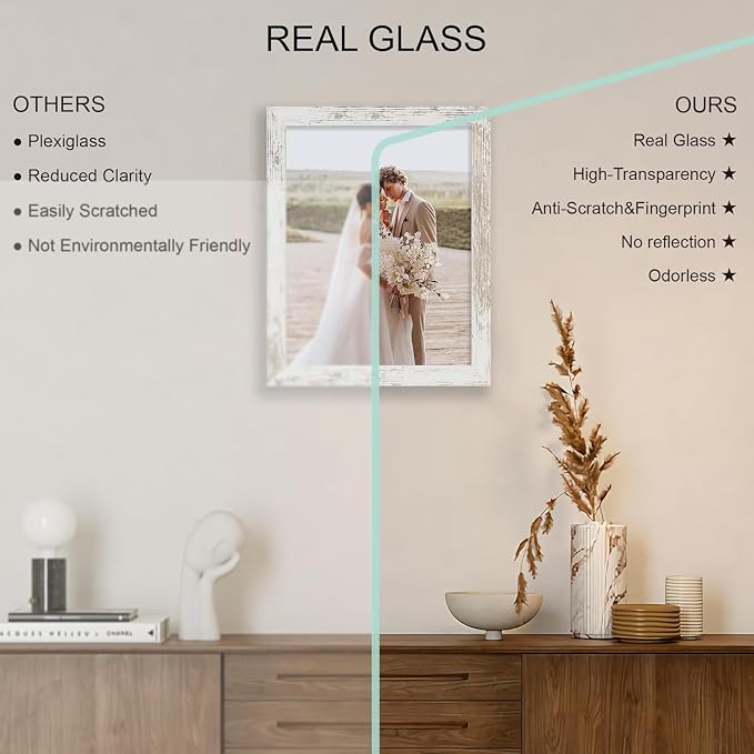 Hongkee 10x13 Picture Frame Set of 4, Made of Real Glass and Multicolour Frame, 10 by 13 Photo for Wall or Tabletop - Display Picture 8.5x11 with Mat or 10x13 Without Mat