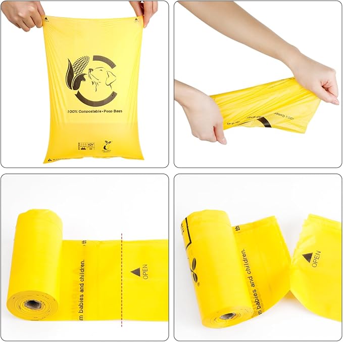 Certified Compostable Dog Poop Bags, 270 Count Landfill Friendly and Leakproof Waste Bags, Easy Open Unscented Maize Yellow Poop Bag for Dog, 15 Doggy Bags Per Roll (18 rolls) | TÜV AUSTRIA Home Compost, ASTM D6400, EN 13432 and NF T51-800 Certified, E...