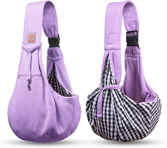 Tomkas Dog Cat Carrier Sling Zip Pocket & Adjustable Strap(M,Light Purple)