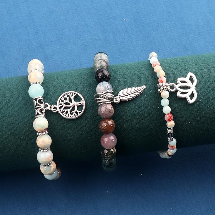 UEUC Tree of Life Yoga Healing Stone Bracelets,Multilayer Lotus Chakra Stone Reiki Bracelet Sets,Anxiety Crystal Natural Stone,for Women Stress Relief