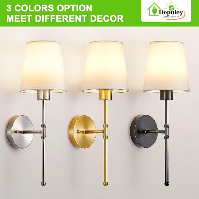 Depuley Battery Operated Wall Sconce: 19.9 Inch Set of 2 Wireless Wall Lights with Remote for Bedroom - Rechargeable 15 Colors Black Wall Lamp for Living Room Hallway Decor