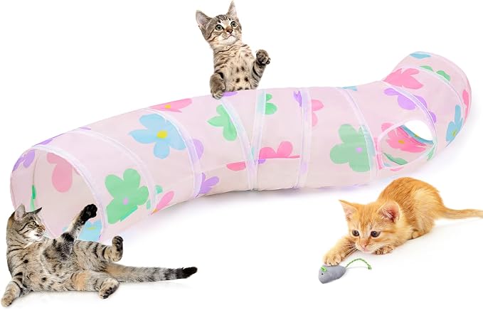 Glittme S-Shape Cat Tunnel, Foldable Cat Tunnels for Indoor Cats