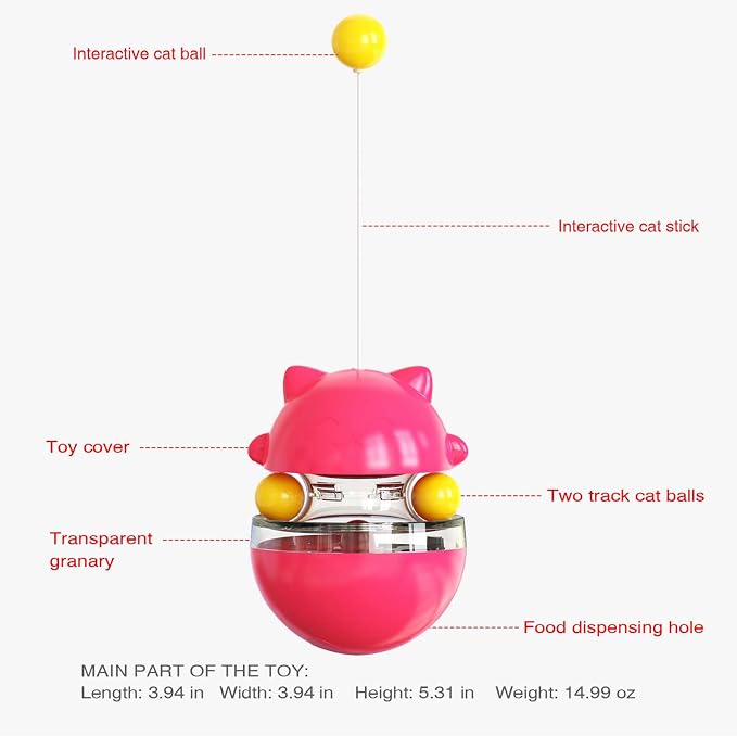 Interactive Cat Toy for Indoor Cats Wobble Treat Dispenser Ball(Rose Red)