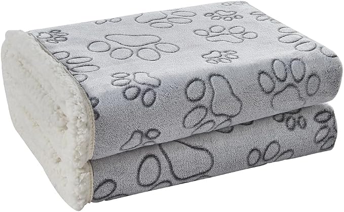 Dog Blankets for Large Dogs - Waterproof Pet Blanket Washable - Sherpa Fleece Puppy Blanket, Soft Plush Reversible Dog Blanket for Bed Couch Car Sofa, 50"X60", Grey Paw Print
