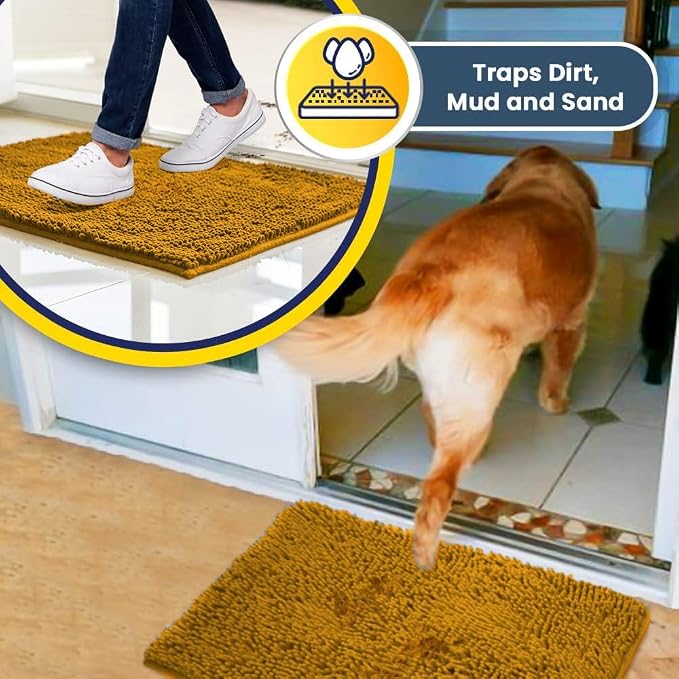 Muddy Mat® | Super Water Absorbent Door Mat Indoor, Microfiber Quick Dry Chenille Entryway Rug, Slip Resistant Front Door Mat, Indoor Mats for Entryway, Machine Washable Pet Rug, Gold 20" x 30"