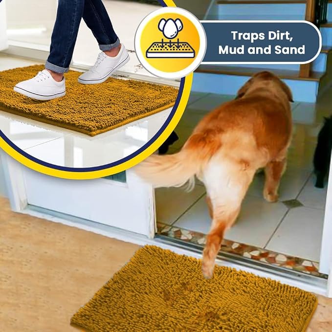 Muddy Mat® | Super Water Absorbent Door Mat Indoor, Microfiber Quick Dry Chenille Entryway Rug, Slip Resistant Front Door Mat, Indoor Mats for Entryway, Machine Washable Pet Rug, Gold 28" x 48"