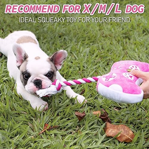 MTERSN Squeaky Dog Toys with Crinkle Paper for Tug of Interactive War, Pink