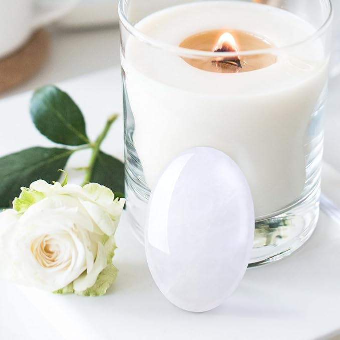 DUQGUHO Clear Quartz Crystal Palm Stone 2.4'' White Healing Crystals Natural Gemstone Worry Stone Energy Balancing Polished Stones Blessing Gifts Boho Pocket Stone 1PCS