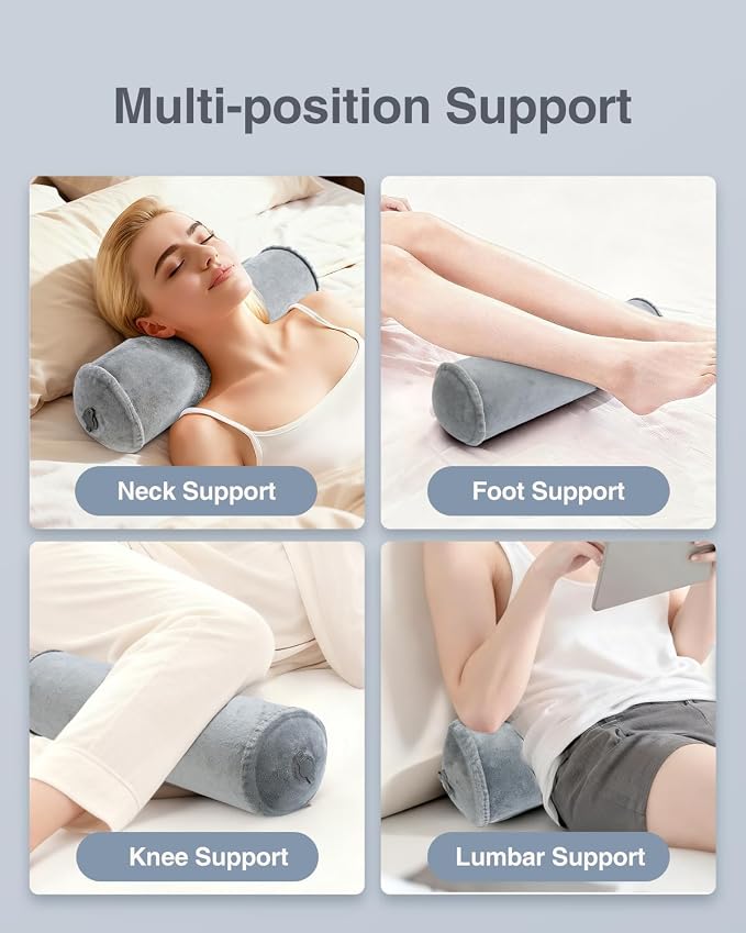Luxtude Inflatable Neck Roll Pillow for Sleeping, Travel Cervical Pillow for Neck Pain Relief, Cylinder Support Pillows Round Bolster Pillows for Bed, Lumbar Roll, Legs, Back and Yoga (Grey-4.7in)