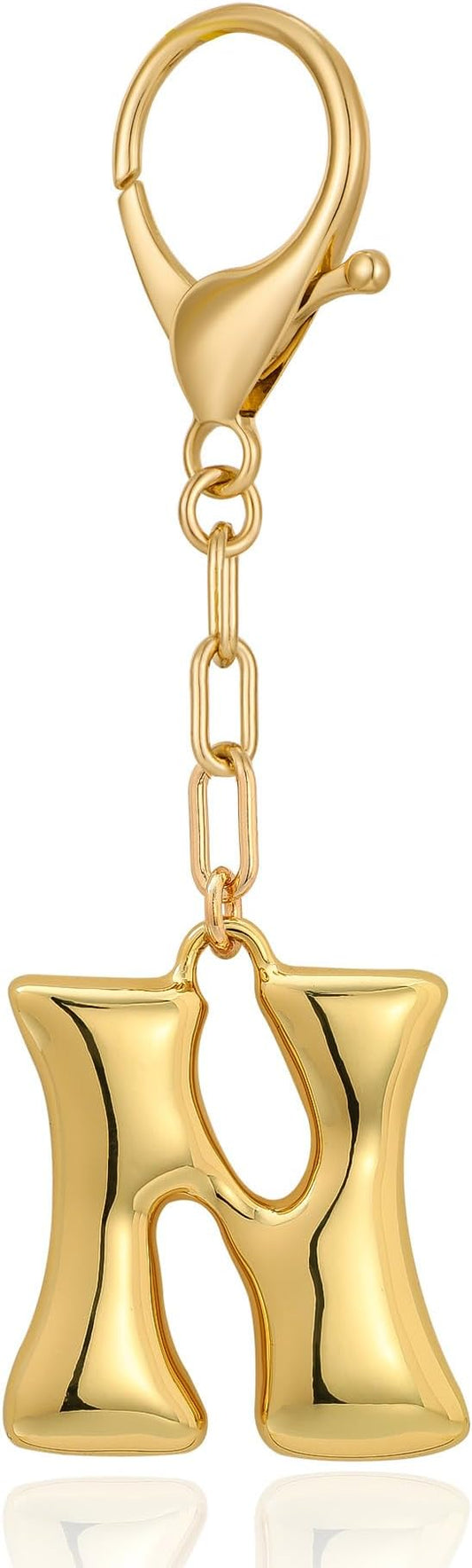 WOWORAMA Initial Letter Keychain for Women Chunky Gold Bubble Letter Bag Charm Purse Charm Personalized Keyrings Accessories