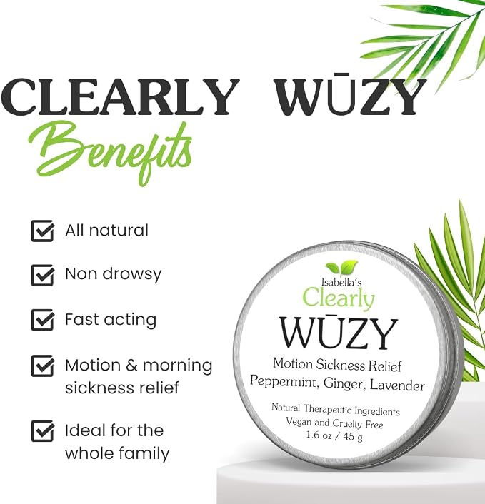 Clearly WŪZY, Aromatherapy Rub for Morning and Motion Sickness, Dizziness, Travel, Pregnancy | Natural Remedy with Ginger, Peppermint, Lavender | Made in USA