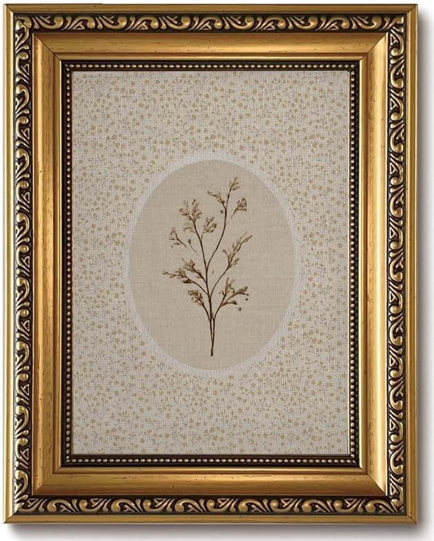 Vintage Dried Floral Gold Framed Wall Art Farmhouse Botanical Wall Decor | French Country Beige Picture Canvas Art Minimalist Cottagecore Small Framed Prints Artwork for Bedroom Bookshelf Gallery Wall