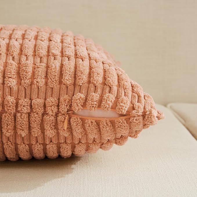 Fancy Homi 4 Packs Decorative Throw Pillow Covers for Living Room Couch Bed, Modern Farmhouse Boho Home Décor Accent Cushion Case, 24" x 24", Peach