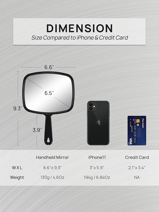 OMIRO Hand Mirror, All Black Handheld Mirror with Handle, 6.6" W x 9.3" L, Pack of 6
