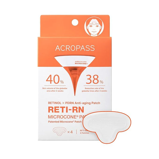 Wrinkle Patches ACROPASS RETI-RN Microcone, Deep Wrinkle, PDRN 10,000 ppm, Retinol 3,300 IU/g, Hyaluronic Acid, Anti-Aging (T shape, 4 Count)