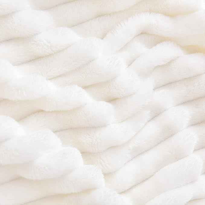 BEDELITE Ribbed Jacquard Off White Blankets Queen Size for Bed, 90x90 Inch | Soft Warm Decorative Fluffy Blanket, Cozy Fuzzy Lightweight Plush Fleece Throw Blankets for Bed, Room Decor, Gift for Women