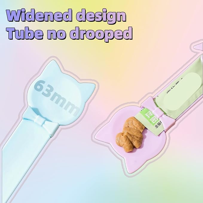 2 Pack Cat Treat Squeeze Spoon, Lickable Dispenser for Wet Food & Puree, Multi-Function Feeding Tool with Ergonomic Design, Easy to Clean (Pink&Purple/Blue&Purple)