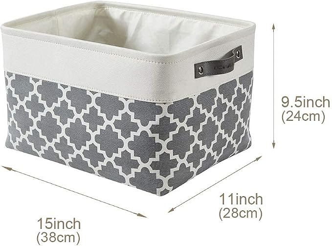 DECOMOMO Storage Bins, Large Fabric Storage Baskets for Shelves 3 Pack | 15 x 11 x 9.5 inches Decorative Linen Closet Organizers with Handles(Grey Patterns)