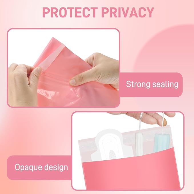 Sanitary Napkin Disposal Bags FARVIGOR, 100Pcs Women Feminine Hygiene Disposal Bags for Tampons and Pads, Personal Disposal Bag Self-Sealing, Privacy Protection, 9.8x5.9"(Pink)