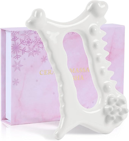 9 in 1 Ceramic Body Gua Sha Facial Tool, Face & Body Guasha Massage Tool, Premium Korean 괄사 Lymphatic Drainage, Face Sculpting Tool, Face Lift, Muscle Relief, Gifts for Mother Women Men