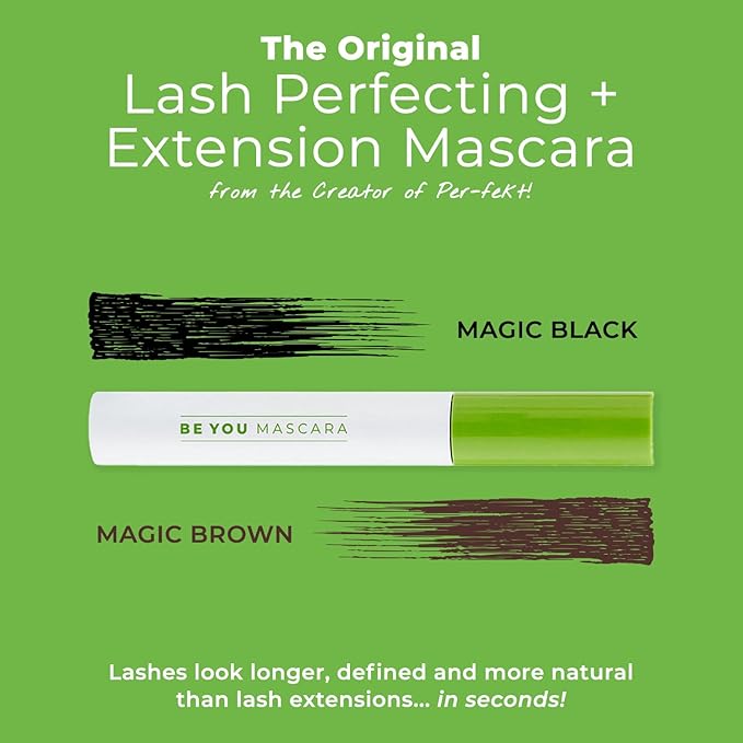 NEW! MAGIC BROWN | BE YOU MASCARA The Original Lash Perfecting and Extension Mascara. Fiber & Flake Free, Buildable Gel. Instantly Prime, Perfect, Define, Lengthen, Strengthen. VEGAN. Cruelty Free.