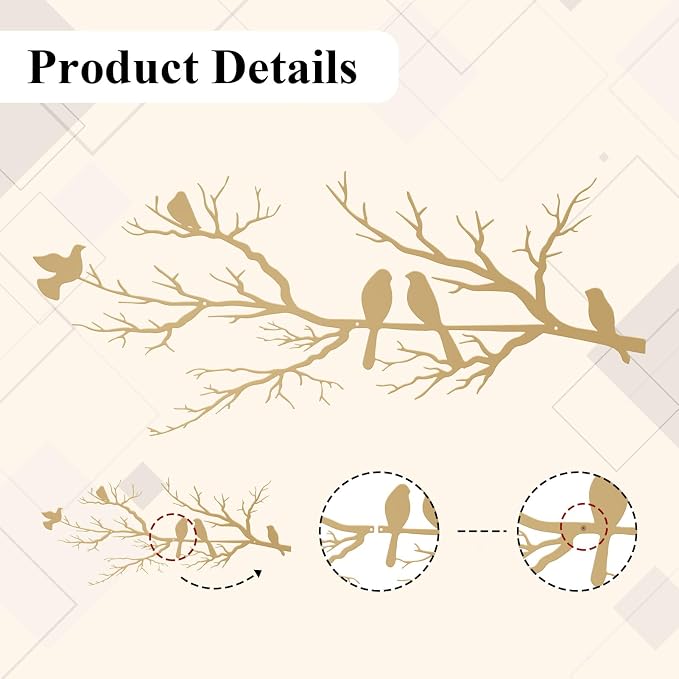 ESTART Metal Birds Wall Art, Metal Vivid Birds on Branch Silhouette Wall Decor Gold Leaves with Bird Outdoor Hanging Wall Sculpture for Home Living room Bedroom Balcony Garden (Gold, Large)