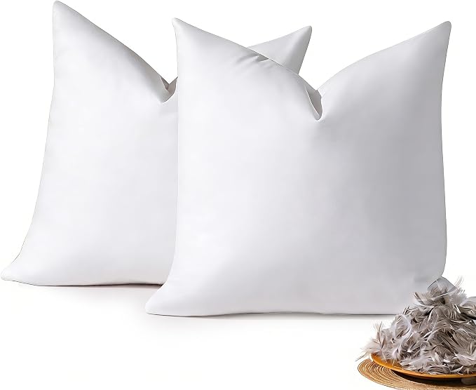 DOWNSTORIA 22x22 Feather Down Pillow Inserts Set of 2, 100% Cotton Cover | Soft Decorative Throw Pillows for Bed, Couch, Sofa, Bedroom, Living Room, Apartment and Farmhouse Home Decor
