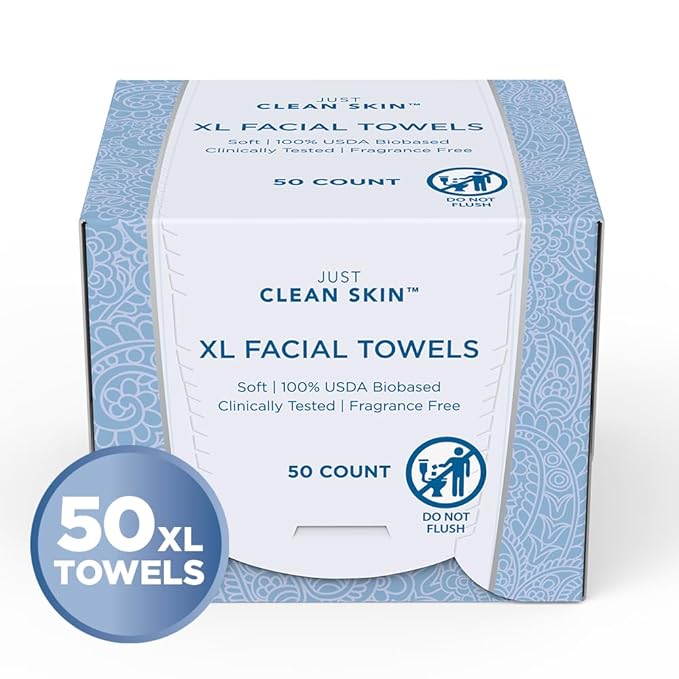 Dry Face Towels 50 Count | Plant-Based Viscose Biodegradable Extra Large Disposable Dry Wipes | Dual-Sided Makeup Remover & Face Wipes | Ultra Soft Towelettes for Sensitive Skin