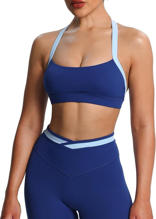 Aoxjox Women's Color Block Halter Workout Sports Bras Fitness Athletic Vanessa Bra Yoga Crop Tank