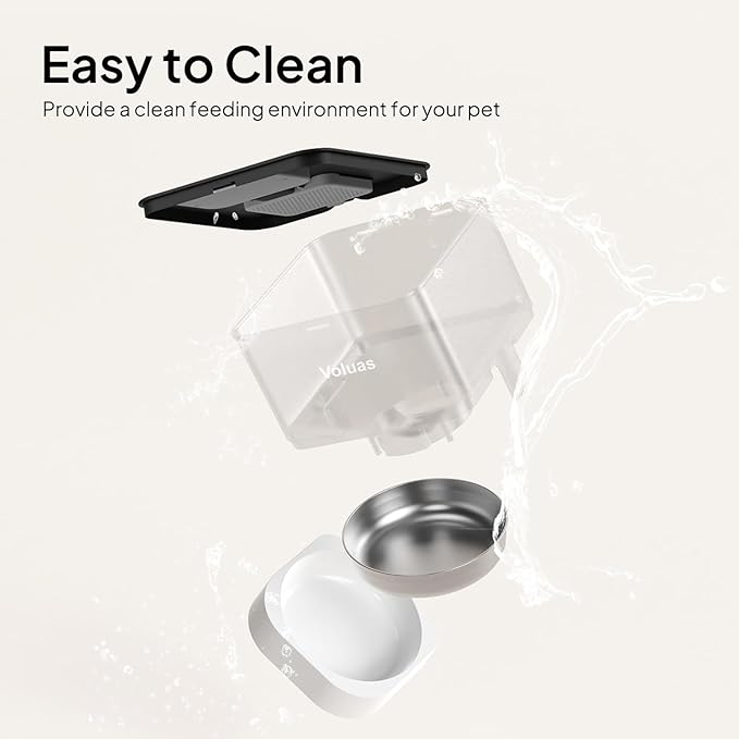 VOLUAS Automatic Cat Feeder, 4L Timed Dry Food Dispenser for Cats & Dogs | Programmable Portion Control, Up to 4 Meals Daily, Dual Power Supply, Power-Off Memory, 10-Second Voice Recorder