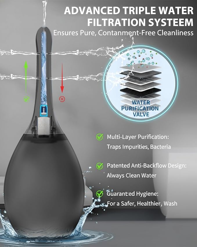Enemas Anal Douches for Men Women - Enema Bulb with Soft Silicone Nozzles,Anti Backflow Shower Douche Enema Kit,Feminine Care Shower Enema Douche Kit Cleaner Flusher,Shower Tube Connectable,Black
