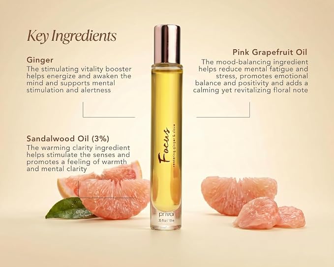 PRIVAI Ginger & Clove Essential Oil Roller Mini - 10 ML, Focus Aromatherapy - Refreshing Travel Size Roll-On with Jojoba Oil - Cooling Wellness Blend for Everyday Self Care