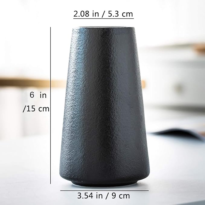 Simple Boho Ceramic Flower Vase for Home Decor (Matte Black,Small) | 6'' Modern Vase for Flower Plant Pampas Grass, Fit for Table Shelf Centerpieces, Living Room Kitchen Bedroom Wedding Gift