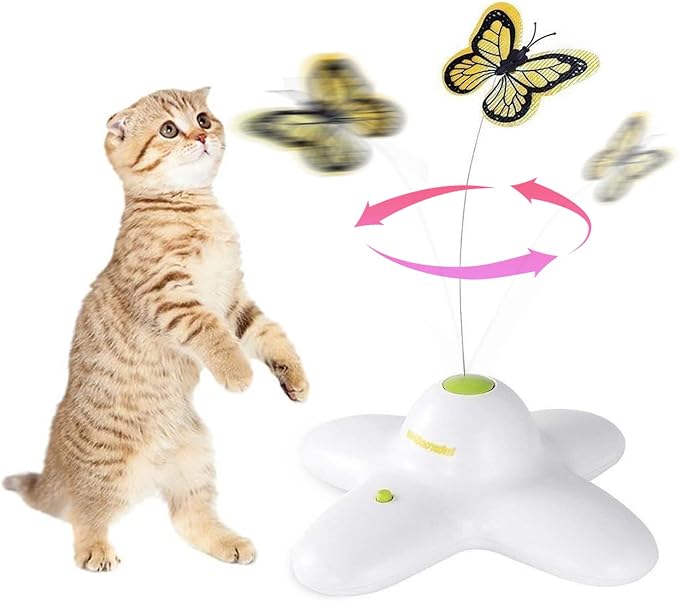 AFP Interactive Cat Toy, Butter-Fly Interactive for Indoor Cats, Flutter Bug Cat Toys, Flutter Rotating Kitten Toys with 2 Replacements