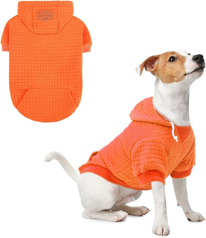 BEAUTYZOO Dog Hoodies Sweater for Small Dogs,Waffle‑Like Laminated Pet Coat | Warm Dog Sweatshirt with Pocket & Leash Hole,Pullover Clothes for Girl Boy Dogs & Cats,Stretchy & Easy‑On‑Off,Chihuahua Puppy