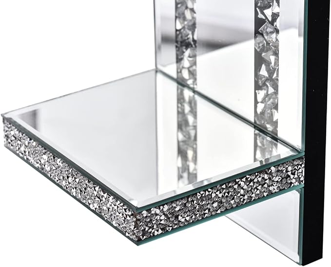 Mirrored Wall Candle Sconces Holder Set of 2, Wall Decor Living Room | Crystal Crushed Diamond Silver Wall Decorations, Ideal for Entryway, Hallway, Bedroom, Dining Room