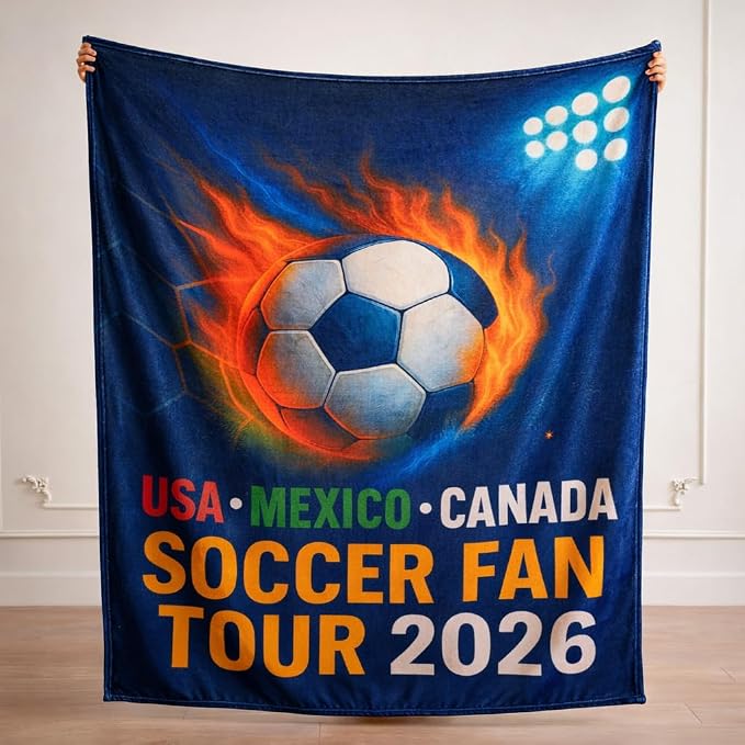 Soccer Fan Tour 2026 Throw Blanket, Soft Flannel Football Season Blanket for Couch Bed, Game Day Soccer Gift for Men Women Kids