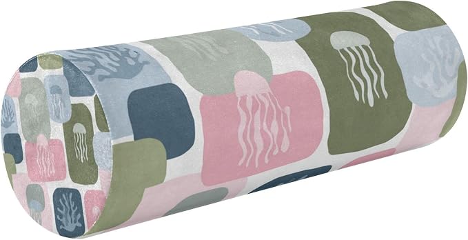 Multi Color Blocks Jellyfish Coral Ocean Geometric Neck Roll Pillow Bolster Round Health Memory Foam Long Cervical Cylinder Pillows with Removable Washable Cover for Body Bed Legs Back Yoga