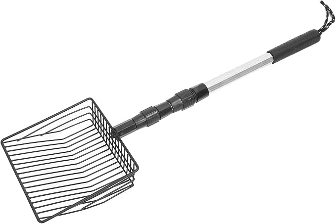 Qiilu Metal Poop Scoop Extendable Cat Litter Scoop Lightweight Versatile Fine Screen Long Handle Pooper Scooper Cat Poop Sifter Pet Supplies Cats Litter & Housebreaking Scoops (Model B 3 Section