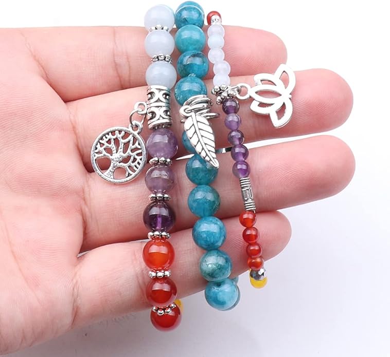 UEUC Tree of Life Yoga Healing Stone Bracelets,Multilayer Lotus Chakra Stone Reiki Bracelet Sets,Anxiety Crystal Natural Stone,for Women Stress Relief