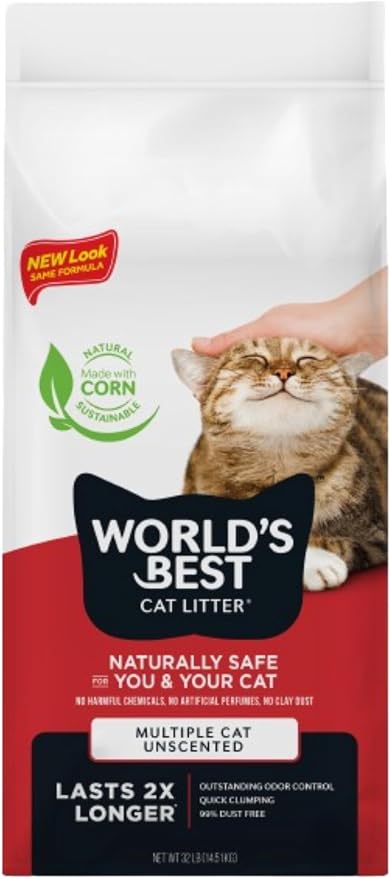 World's Best Cat Litter, Multiple Cat, Unscented, Odor Control, 32 lb Bag