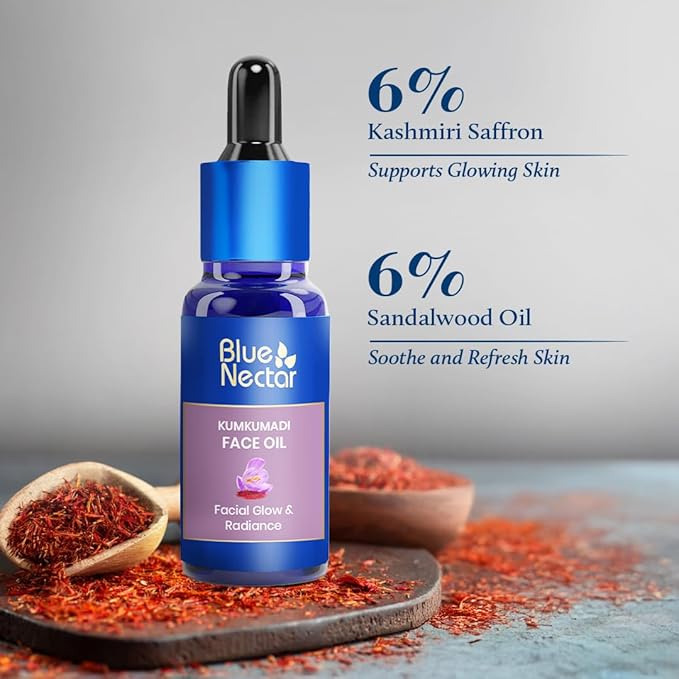 Blue Nectar Kumkumadi Oil for Face | Ayurvedic Anti Aging serum for appearance & Radiance | Saffron & Sandalwood Kumkumadi Tailam Face Oil for Glowing Skin for Women & Men (26 Herbs, 0.33 Fl Oz)