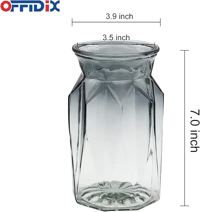 Glass Vase, Geometric Faceted Design Flower Vase for Weddings, Events, Decorating, Arrangements, Office, or Home Decor