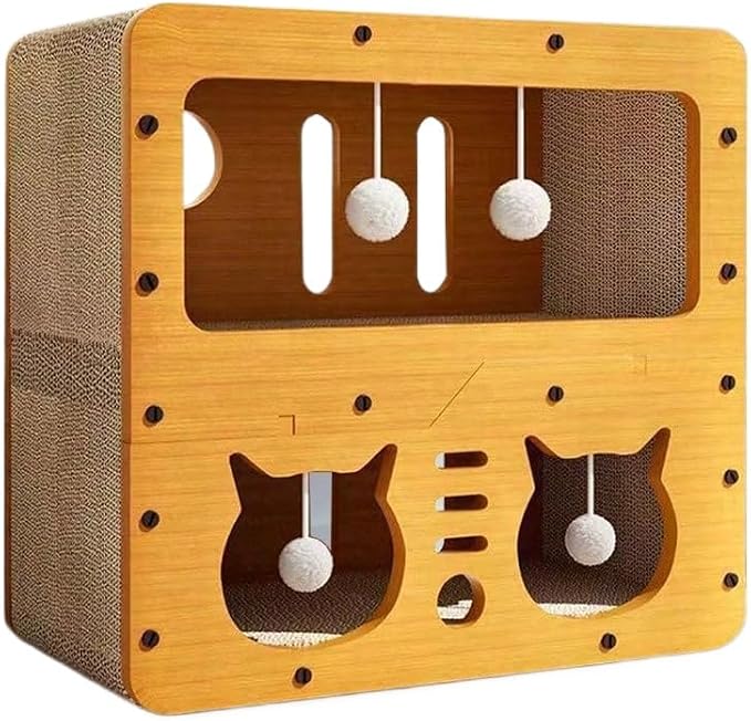 3-in-1 Scratcher Cat House – Save Your Furniture Combines Play Cave, Cozy Bed & Scratching Pad. Durable Cardboard, Reduces Stress. Ideal for Indoor Cats Who Love to Scratch, Play & Nap (MD-CAT2)