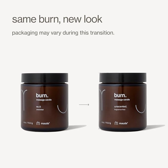 Maude Burn, Fragrance Free (No. 0) - Unscented Hydrating + Skin-Softening Soybean + Jojoba Oil Massage Candle - Fragrance-Free, Soothing Warm Massage Oil Candle - Relaxing Self Care Gifts (4 oz)