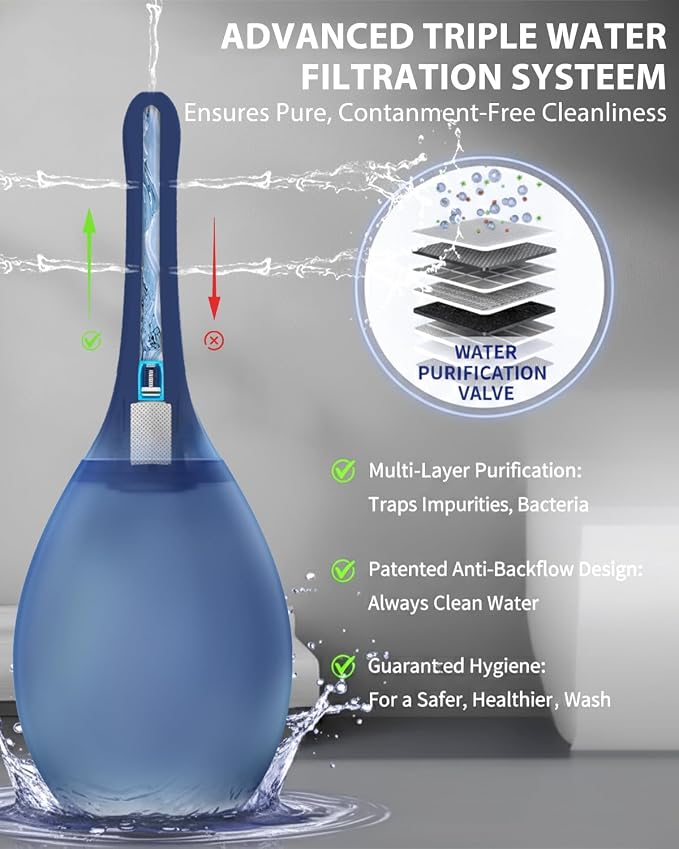 Enemas Anal Douches for Men Women - Enema Bulb with Shapeable Silicone Nozzles,Anti Backflow Shower Douche Enema Kit,Feminine Care Shower Enema Douche Kit Cleaner Flusher,Shower Tube Connectable,Blue