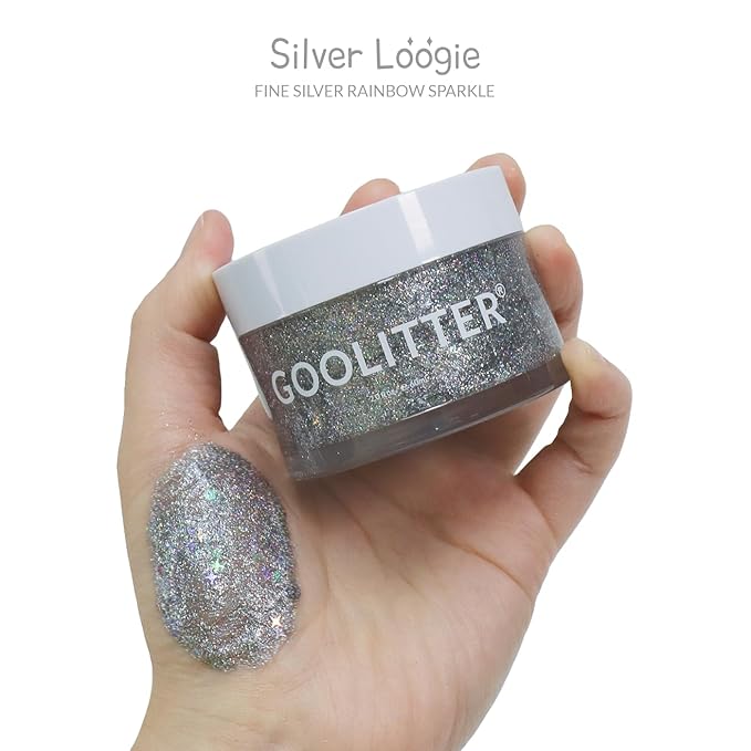 Face, Body & Hair Holographic Silver Glitter Gel [Silver Loogie] 2oz (60mL) | Fine | K-Beauty | Halloween, Festival, EDM, Rave, Party, Concert, Costume Makeup | Vegan, Cruelty Free