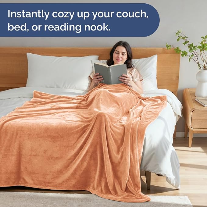 Ultra Soft Fleece Throw Blanket - College Dorm Room Essentials - Peach Fuzz | Flannel Fleece, Thick, Warm & Breathable, All Season Cozy, Anti-Static, Microplush, Lightweight for Couch, Bed & Dorm Bedding